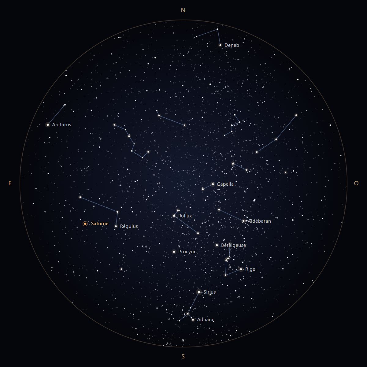 Le ciel au-dessus de Lille, le 22 novembre 1890 : version premium, 8 404 étoiles jusqu'à la magnitude 6,5.